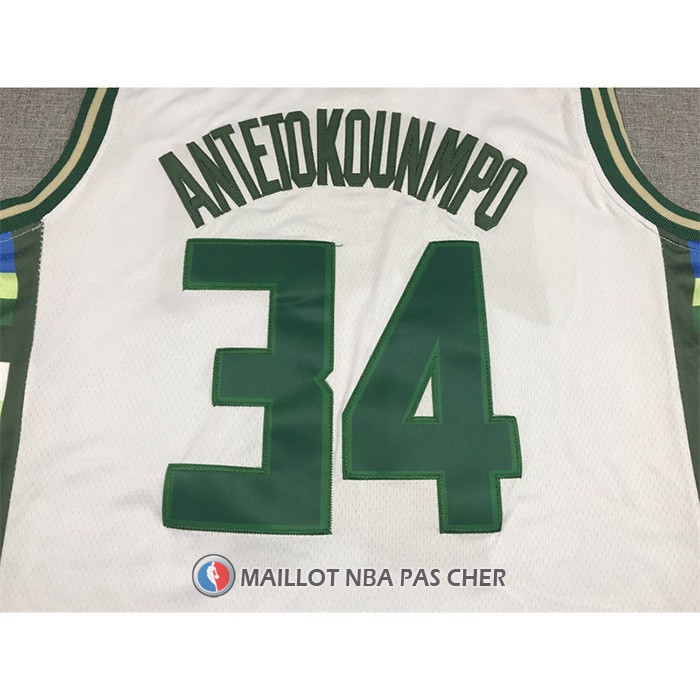 Maillot Milwaukee Bucks Giannis Antetokounmpo NO 34 Ville 2021-22 Blanc
